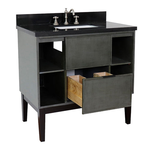 Bellaterra Home Paris Exposed 37" 1-Drawer Linen Gray Freestanding Vanity Set With Ceramic Undermount Rectangular Sink and Black Galaxy Top - Luxe Vanity & Tub