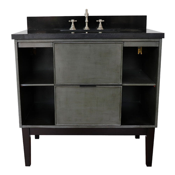 Bellaterra Home Paris Exposed 37" 1-Drawer Linen Gray Freestanding Vanity Set With Ceramic Undermount Rectangular Sink and Black Galaxy Top - Luxe Vanity & Tub