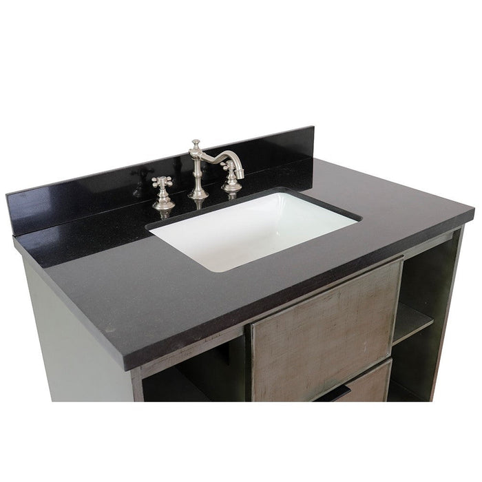 Bellaterra Home Paris Exposed 37" 1-Drawer Linen Gray Freestanding Vanity Set With Ceramic Undermount Rectangular Sink and Black Galaxy Top - Luxe Vanity & Tub