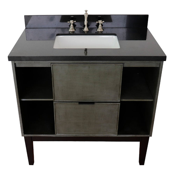 Bellaterra Home Paris Exposed 37" 1-Drawer Linen Gray Freestanding Vanity Set With Ceramic Undermount Rectangular Sink and Black Galaxy Top - Luxe Vanity & Tub