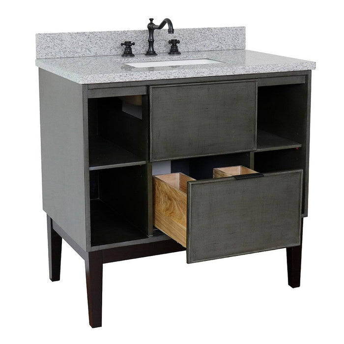 Bellaterra Home Paris Exposed 37" 1-Drawer Linen Gray Freestanding Vanity Set With Ceramic Undermount Rectangular Sink and Gray Granite Top - Luxe Vanity & Tub