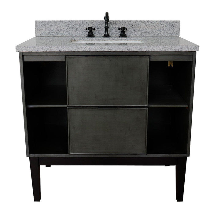 Bellaterra Home Paris Exposed 37" 1-Drawer Linen Gray Freestanding Vanity Set With Ceramic Undermount Rectangular Sink and Gray Granite Top - Luxe Vanity & Tub