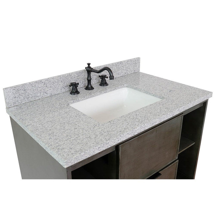 Bellaterra Home Paris Exposed 37" 1-Drawer Linen Gray Freestanding Vanity Set With Ceramic Undermount Rectangular Sink and Gray Granite Top - Luxe Vanity & Tub