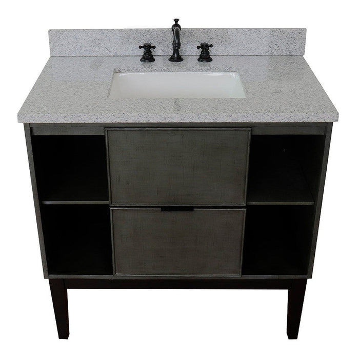 Bellaterra Home Paris Exposed 37" 1-Drawer Linen Gray Freestanding Vanity Set With Ceramic Undermount Rectangular Sink and Gray Granite Top - Luxe Vanity & Tub