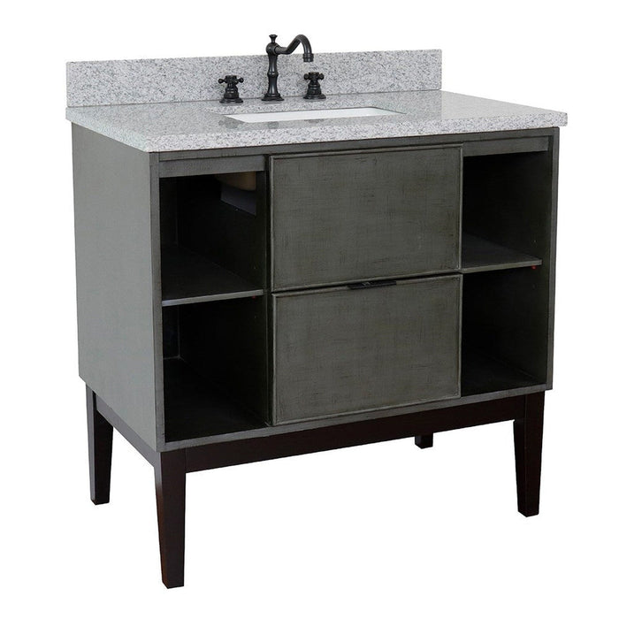 Bellaterra Home Paris Exposed 37" 1-Drawer Linen Gray Freestanding Vanity Set With Ceramic Undermount Rectangular Sink and Gray Granite Top - Luxe Vanity & Tub