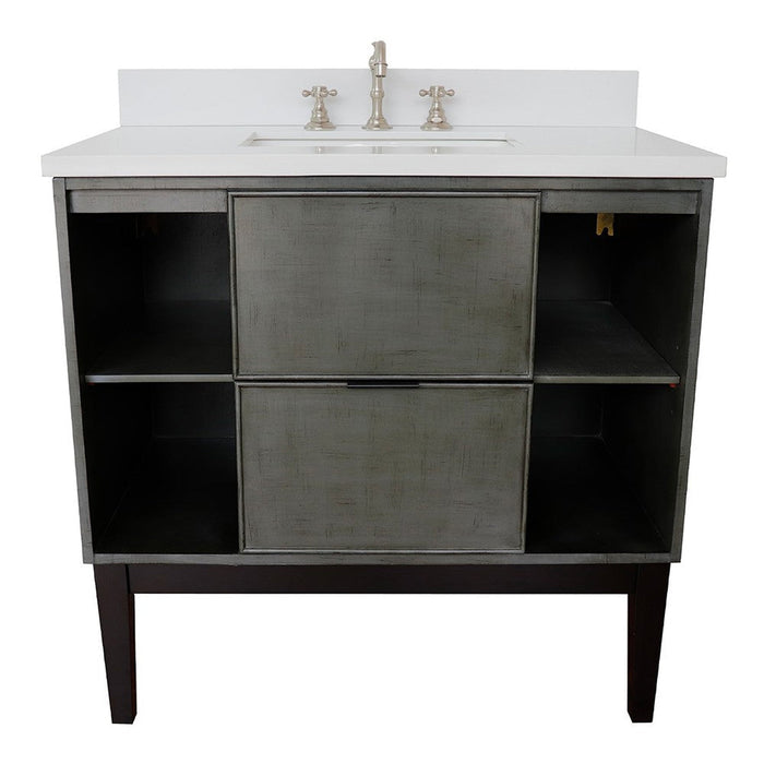 Bellaterra Home Paris Exposed 37" 1-Drawer Linen Gray Freestanding Vanity Set With Ceramic Undermount Rectangular Sink and White Quartz Top - Luxe Vanity & Tub