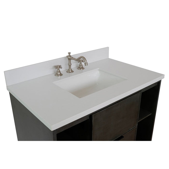 Bellaterra Home Paris Exposed 37" 1-Drawer Linen Gray Freestanding Vanity Set With Ceramic Undermount Rectangular Sink and White Quartz Top - Luxe Vanity & Tub