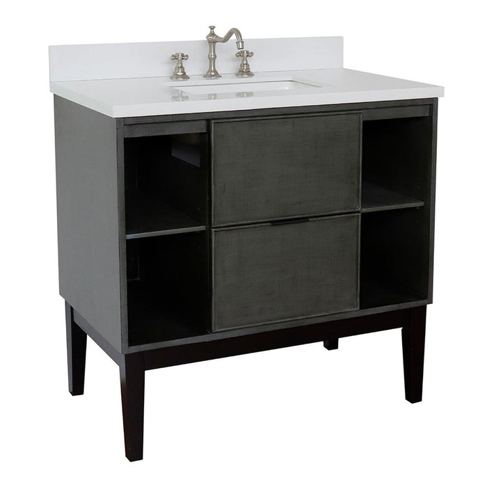 Bellaterra Home Paris Exposed 37" 1-Drawer Linen Gray Freestanding Vanity Set With Ceramic Undermount Rectangular Sink and White Quartz Top - Luxe Vanity & Tub