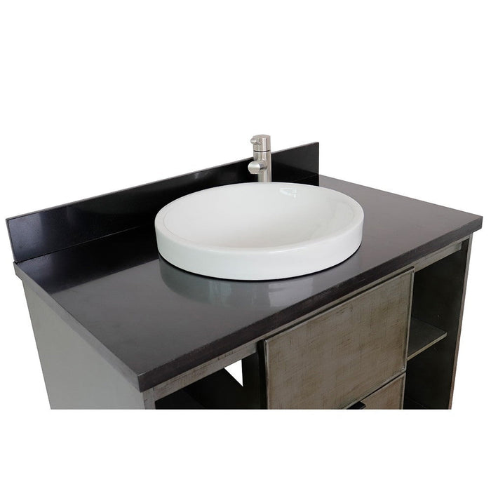 Bellaterra Home Paris Exposed 37" 1-Drawer Linen Gray Freestanding Vanity Set With Ceramic Vessel Sink and Black Galaxy Top - Luxe Vanity & Tub