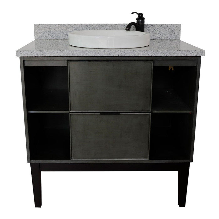 Bellaterra Home Paris Exposed 37" 1-Drawer Linen Gray Freestanding Vanity Set With Ceramic Vessel Sink and Gray Granite Top - Luxe Vanity & Tub