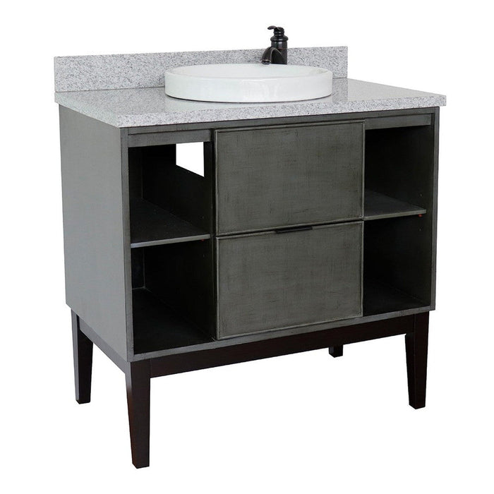 Bellaterra Home Paris Exposed 37" 1-Drawer Linen Gray Freestanding Vanity Set With Ceramic Vessel Sink and Gray Granite Top - Luxe Vanity & Tub