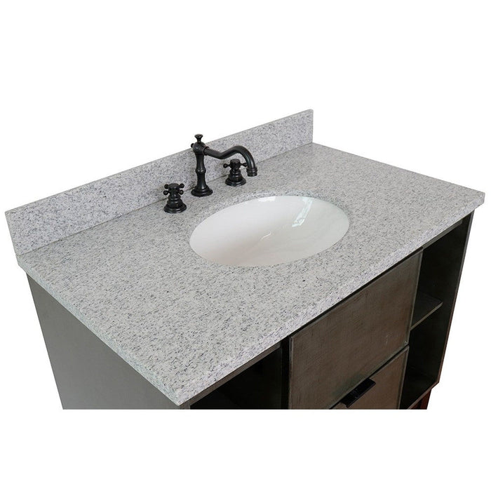 Bellaterra Home Paris Exposed 37" 1-Drawer Linen Gray Wall-Mount Vanity Set With Ceramic Undermount Oval Sink and Gray Granite Top - Luxe Vanity & Tub