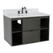 Bellaterra Home Paris Exposed 37" 1-Drawer Linen Gray Wall-Mount Vanity Set With Ceramic Undermount Oval Sink and White Quartz Top - Luxe Vanity & Tub