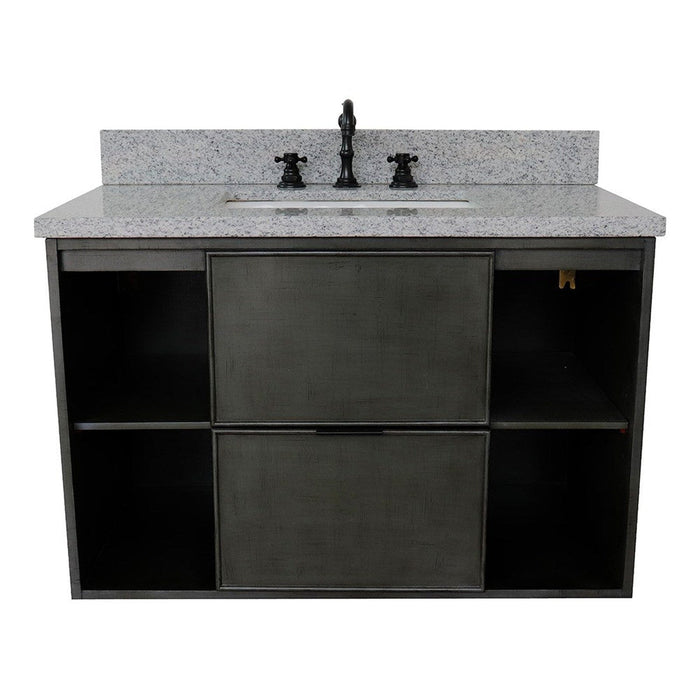 Bellaterra Home Paris Exposed 37" 1-Drawer Linen Gray Wall-Mount Vanity Set With Ceramic Undermount Rectangular Sink and Gray Granite Top - Luxe Vanity & Tub