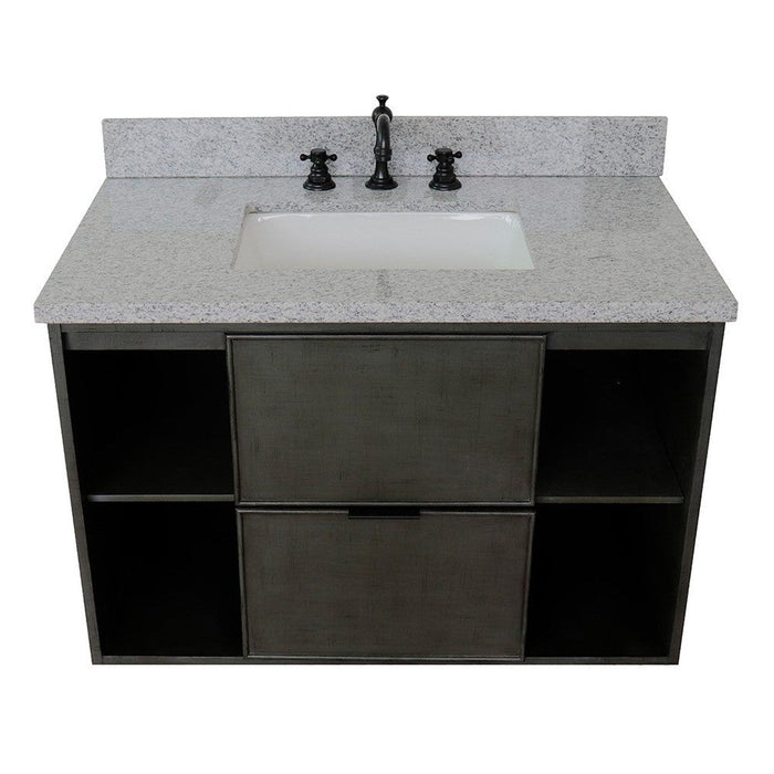 Bellaterra Home Paris Exposed 37" 1-Drawer Linen Gray Wall-Mount Vanity Set With Ceramic Undermount Rectangular Sink and Gray Granite Top - Luxe Vanity & Tub