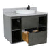 Bellaterra Home Paris Exposed 37" 1-Drawer Linen Gray Wall-Mount Vanity Set With Ceramic Vessel Sink and Gray Granite Top - Luxe Vanity & Tub