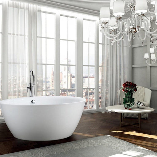 Bellaterra Home Pescara 59" x 24" Glossy White Round Acrylic Freestanding Soaking Bathtub