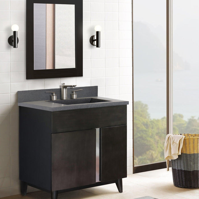 Bellaterra Home Plantation 31" 1-Door 2-Drawer Silvery Brown Freestanding Vanity Set With Concrete Integrated Rectangular Ramp Sink and Black Concrete Top