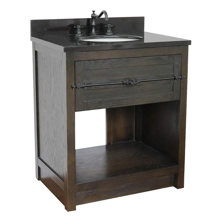 Bellaterra Home Plantation 31" 1-Drawer Brown Ash Freestanding Vanity Set With Ceramic Undermount Oval Sink and Black Galaxy Top - Luxe Vanity & Tub