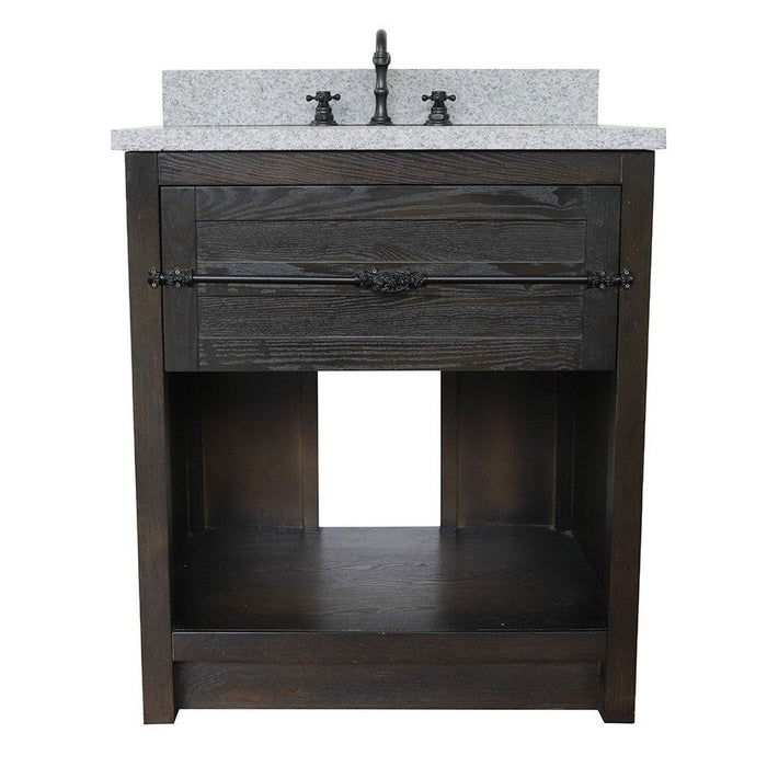 Bellaterra Home Plantation 31" 1-Drawer Brown Ash Freestanding Vanity Set With Ceramic Undermount Oval Sink and Gray Granite Top - Luxe Vanity & Tub