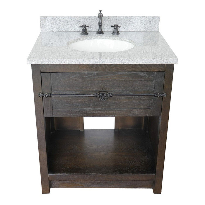 Bellaterra Home Plantation 31" 1-Drawer Brown Ash Freestanding Vanity Set With Ceramic Undermount Oval Sink and Gray Granite Top - Luxe Vanity & Tub