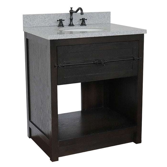 Bellaterra Home Plantation 31" 1-Drawer Brown Ash Freestanding Vanity Set With Ceramic Undermount Oval Sink and Gray Granite Top - Luxe Vanity & Tub