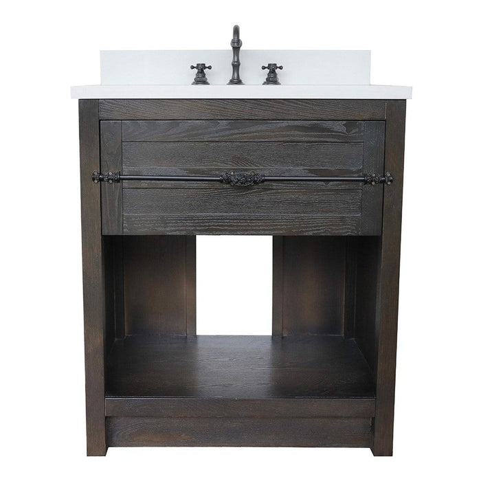 Bellaterra Home Plantation 31" 1-Drawer Brown Ash Freestanding Vanity Set With Ceramic Undermount Oval Sink and White Quartz Top - Luxe Vanity & Tub