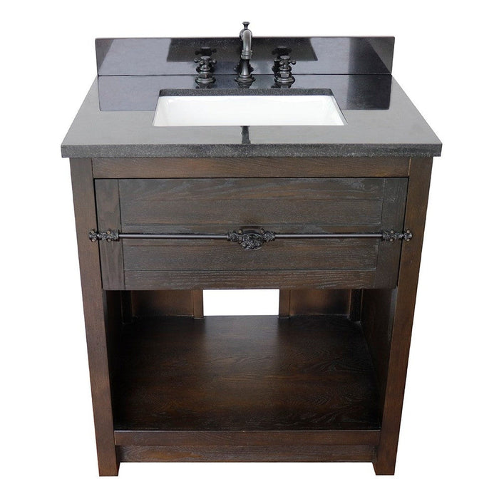 Bellaterra Home Plantation 31" 1-Drawer Brown Ash Freestanding Vanity Set With Ceramic Undermount Rectangle Sink and Black Galaxy Top - Luxe Vanity & Tub