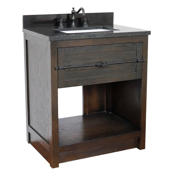 Bellaterra Home Plantation 31" 1-Drawer Brown Ash Freestanding Vanity Set With Ceramic Undermount Rectangle Sink and Black Galaxy Top - Luxe Vanity & Tub