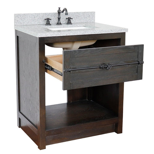 Bellaterra Home Plantation 31" 1-Drawer Brown Ash Freestanding Vanity Set With Ceramic Undermount Rectangular Sink and Gray Granite Top - Luxe Vanity & Tub