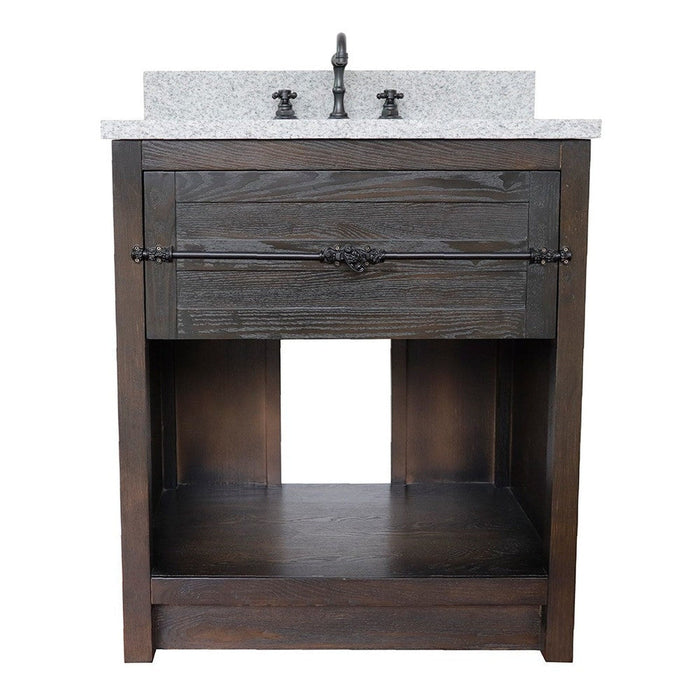 Bellaterra Home Plantation 31" 1-Drawer Brown Ash Freestanding Vanity Set With Ceramic Undermount Rectangular Sink and Gray Granite Top - Luxe Vanity & Tub