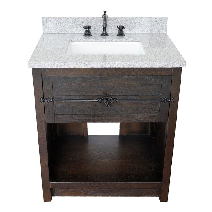 Bellaterra Home Plantation 31" 1-Drawer Brown Ash Freestanding Vanity Set With Ceramic Undermount Rectangular Sink and Gray Granite Top - Luxe Vanity & Tub