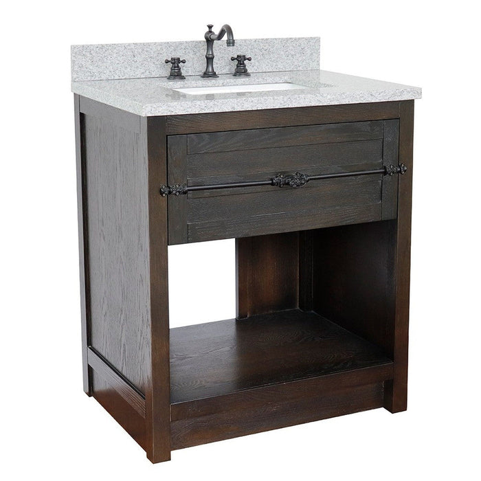 Bellaterra Home Plantation 31" 1-Drawer Brown Ash Freestanding Vanity Set With Ceramic Undermount Rectangular Sink and Gray Granite Top - Luxe Vanity & Tub