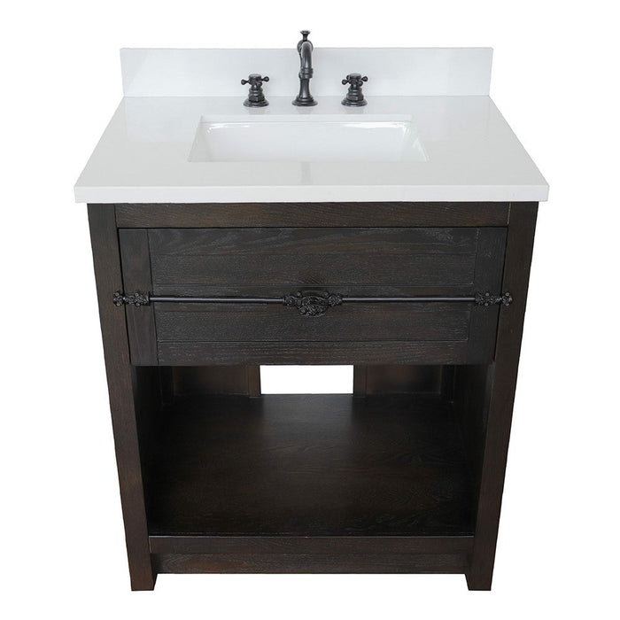 Bellaterra Home Plantation 31" 1-Drawer Brown Ash Freestanding Vanity Set With Ceramic Undermount Rectangular Sink and White Quartz Top - Luxe Vanity & Tub