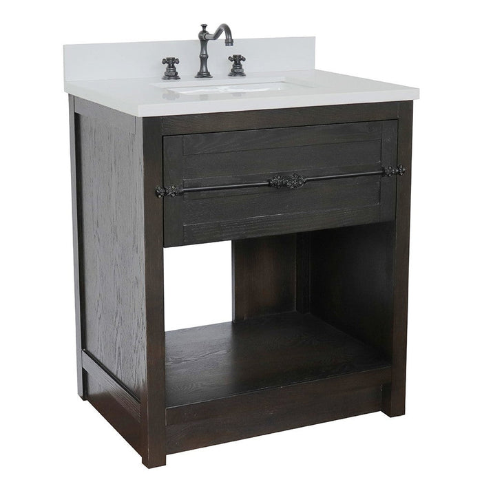 Bellaterra Home Plantation 31" 1-Drawer Brown Ash Freestanding Vanity Set With Ceramic Undermount Rectangular Sink and White Quartz Top - Luxe Vanity & Tub