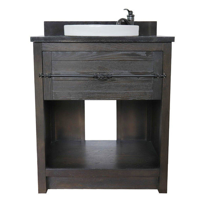 Bellaterra Home Plantation 31" 1-Drawer Brown Ash Freestanding Vanity Set With Ceramic Vessel Sink and Black Galaxy Top - Luxe Vanity & Tub