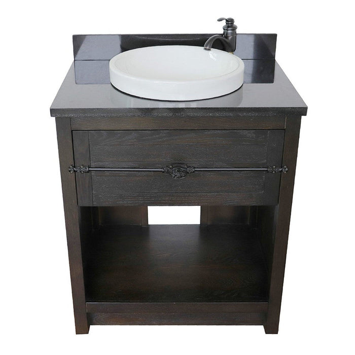 Bellaterra Home Plantation 31" 1-Drawer Brown Ash Freestanding Vanity Set With Ceramic Vessel Sink and Black Galaxy Top - Luxe Vanity & Tub