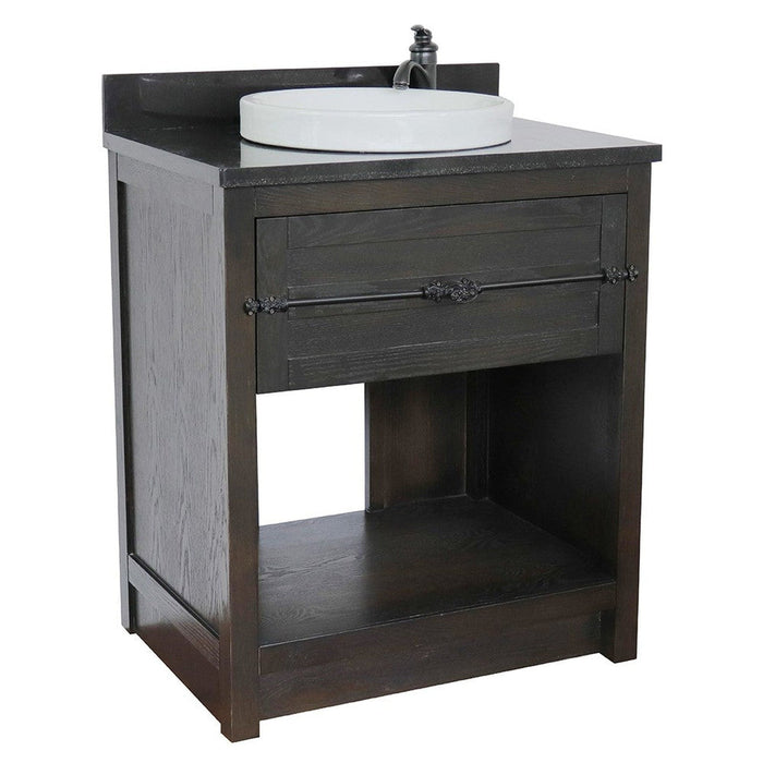 Bellaterra Home Plantation 31" 1-Drawer Brown Ash Freestanding Vanity Set With Ceramic Vessel Sink and Black Galaxy Top - Luxe Vanity & Tub