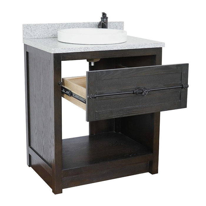 Bellaterra Home Plantation 31" 1-Drawer Brown Ash Freestanding Vanity Set With Ceramic Vessel Sink and Gray Granite Top - Luxe Vanity & Tub