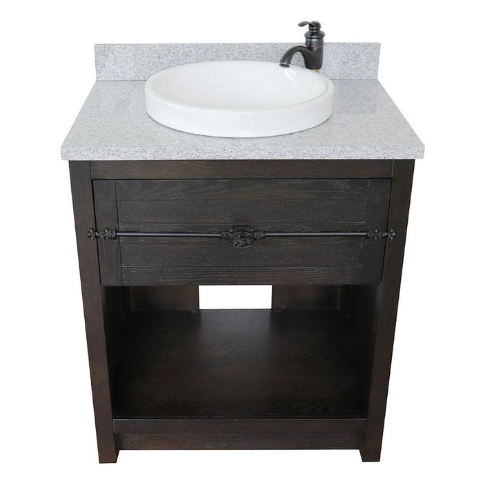 Bellaterra Home Plantation 31" 1-Drawer Brown Ash Freestanding Vanity Set With Ceramic Vessel Sink and Gray Granite Top - Luxe Vanity & Tub