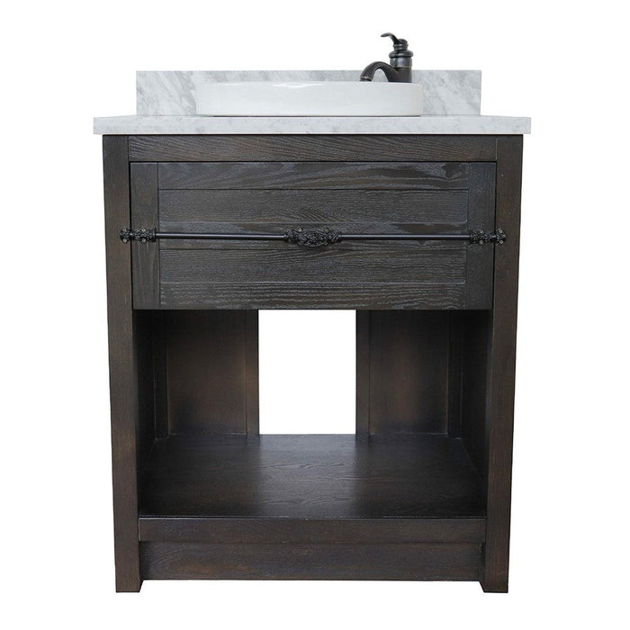 Bellaterra Home Plantation 31" 1-Drawer Brown Ash Freestanding Vanity Set With Ceramic Vessel Sink and White Carrara Marble Top - Luxe Vanity & Tub