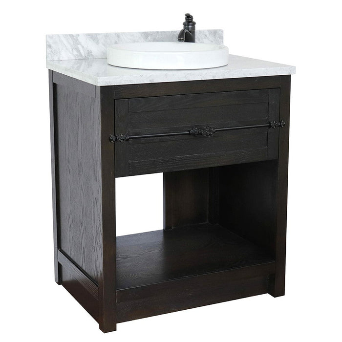 Bellaterra Home Plantation 31" 1-Drawer Brown Ash Freestanding Vanity Set With Ceramic Vessel Sink and White Carrara Marble Top - Luxe Vanity & Tub