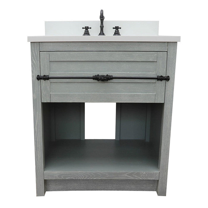 Bellaterra Home Plantation 31" 1-Drawer Gray Ash Freestanding Vanity Set With Ceramic Undermount Oval Sink and White Quartz Top - Luxe Vanity & Tub