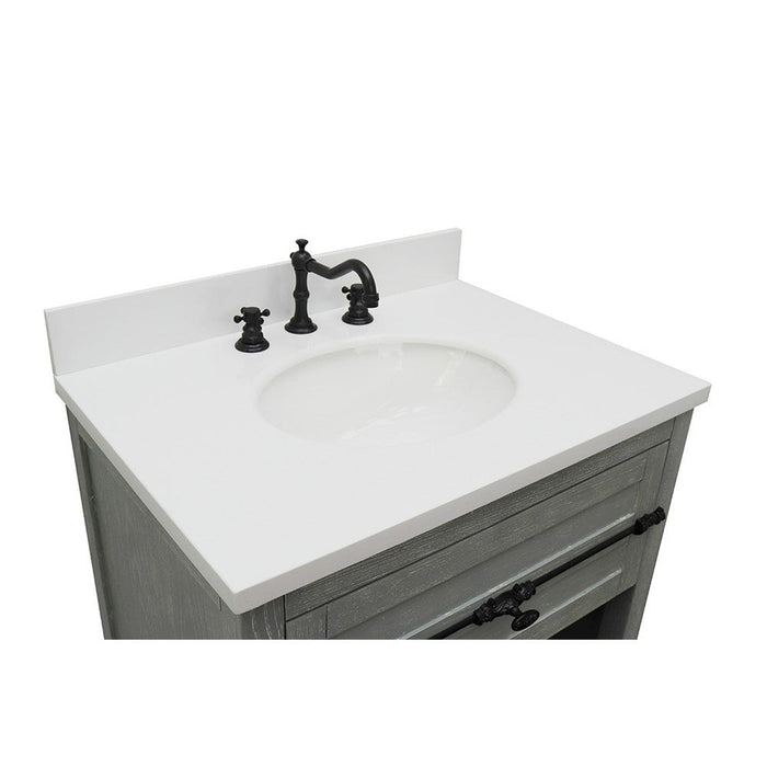 Bellaterra Home Plantation 31" 1-Drawer Gray Ash Freestanding Vanity Set With Ceramic Undermount Oval Sink and White Quartz Top - Luxe Vanity & Tub