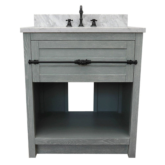 Bellaterra Home Plantation 31" 1-Drawer Gray Ash Freestanding Vanity Set With Ceramic Undermount Rectangular Sink and White Carrara Marble Top - Luxe Vanity & Tub