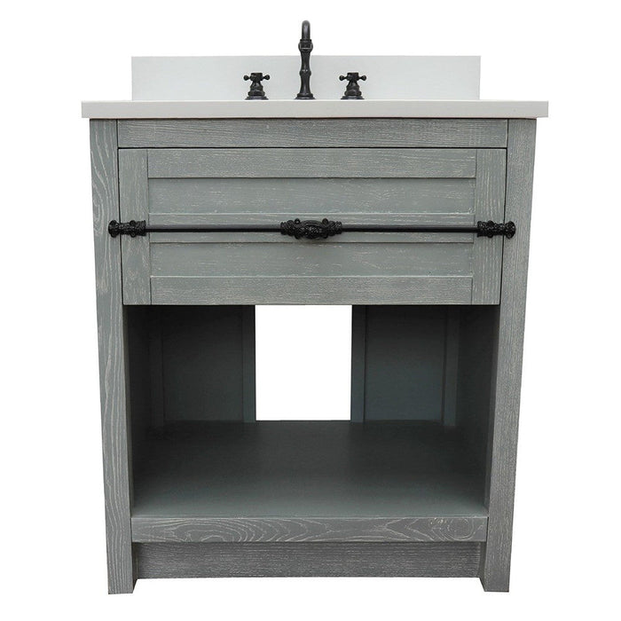 Bellaterra Home Plantation 31" 1-Drawer Gray Ash Freestanding Vanity Set With Ceramic Undermount Rectangular Sink and White Quartz Top - Luxe Vanity & Tub