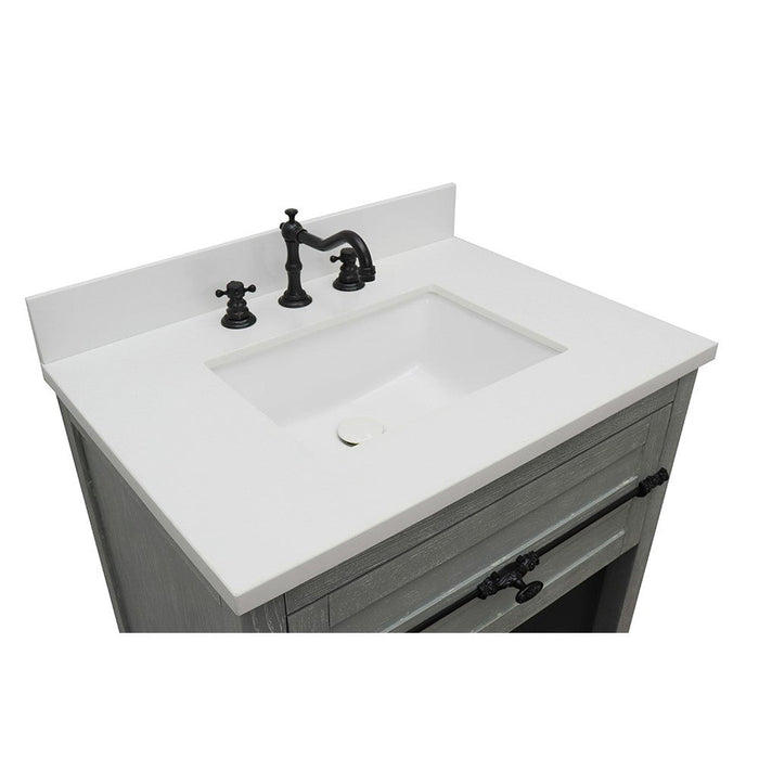 Bellaterra Home Plantation 31" 1-Drawer Gray Ash Freestanding Vanity Set With Ceramic Undermount Rectangular Sink and White Quartz Top - Luxe Vanity & Tub