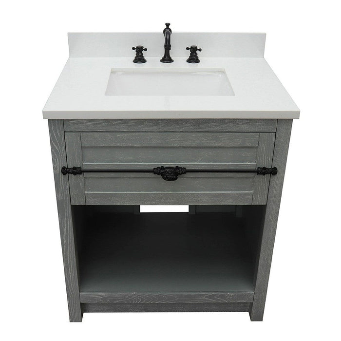 Bellaterra Home Plantation 31" 1-Drawer Gray Ash Freestanding Vanity Set With Ceramic Undermount Rectangular Sink and White Quartz Top - Luxe Vanity & Tub