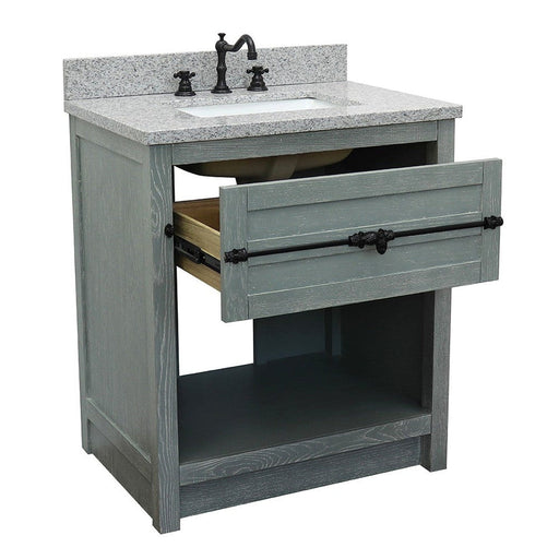 Bellaterra Home Plantation 31" 1-Drawer Gray Ash Freestanding Vanity Set With Ceramic Undermout Rectangular Sink and Gray Granite Top - Luxe Vanity & Tub