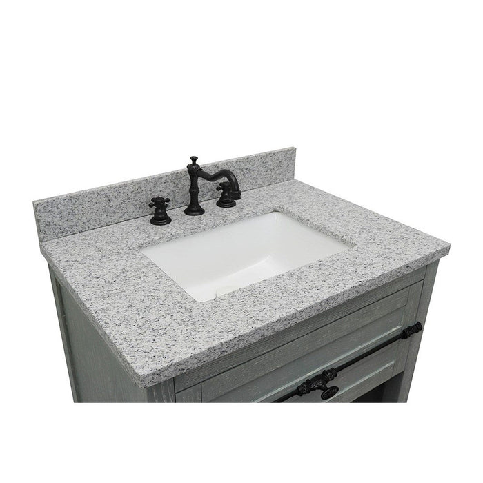 Bellaterra Home Plantation 31" 1-Drawer Gray Ash Freestanding Vanity Set With Ceramic Undermout Rectangular Sink and Gray Granite Top - Luxe Vanity & Tub